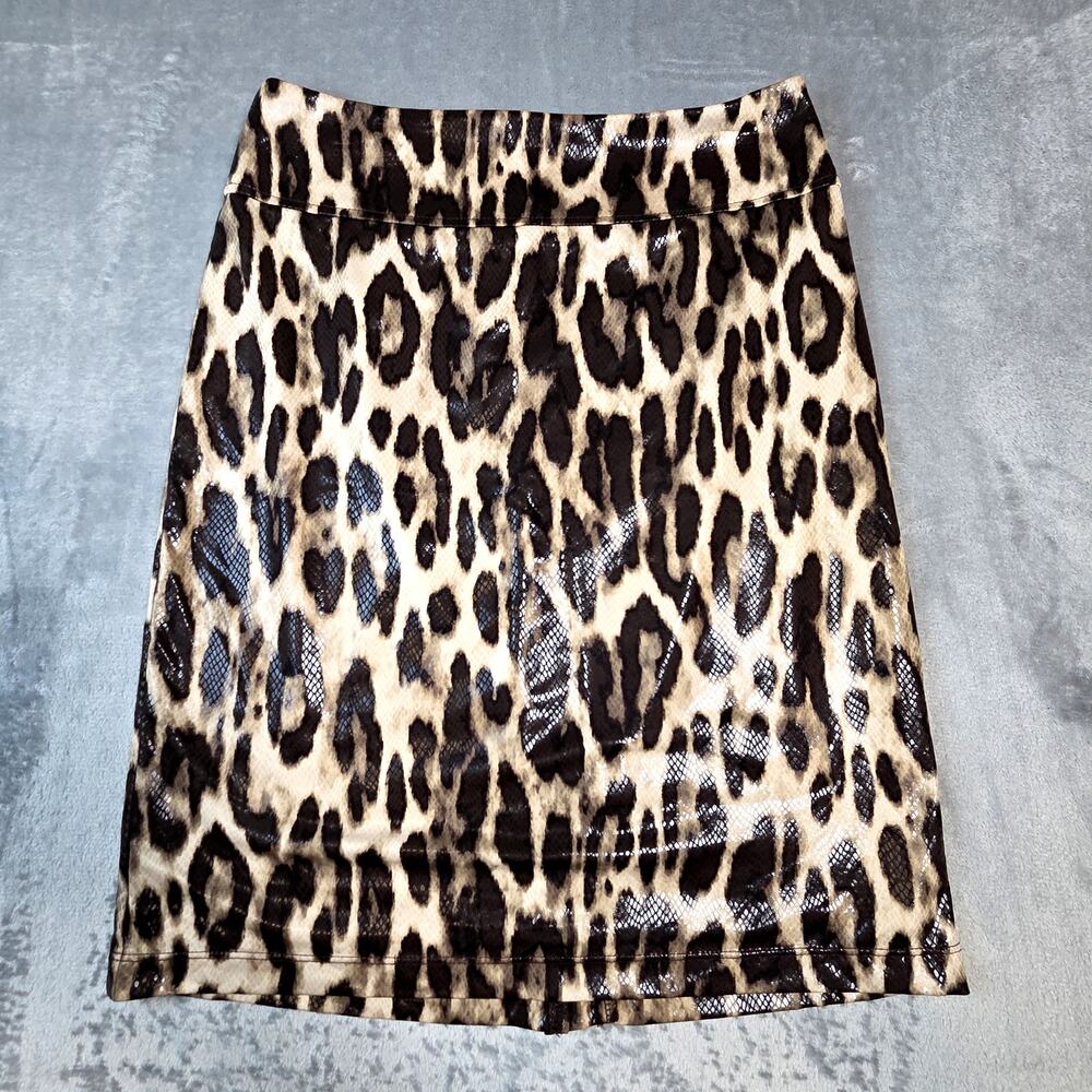 Chicos Travelers AOP Animal Pencil knee length Skirt sz 0  back slit Soft Office